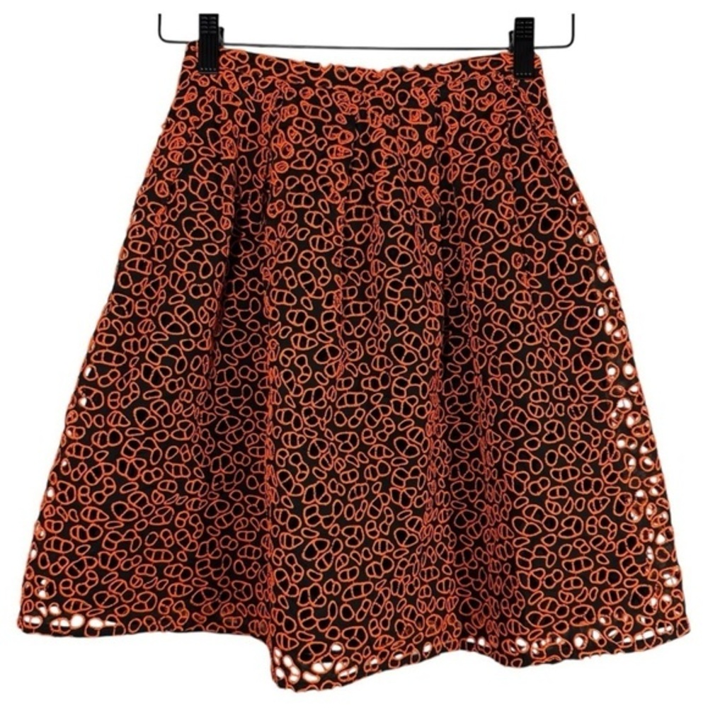 Christopher Kane Made in Italy Black / Orange Leopard Broderie Skirt size 2
